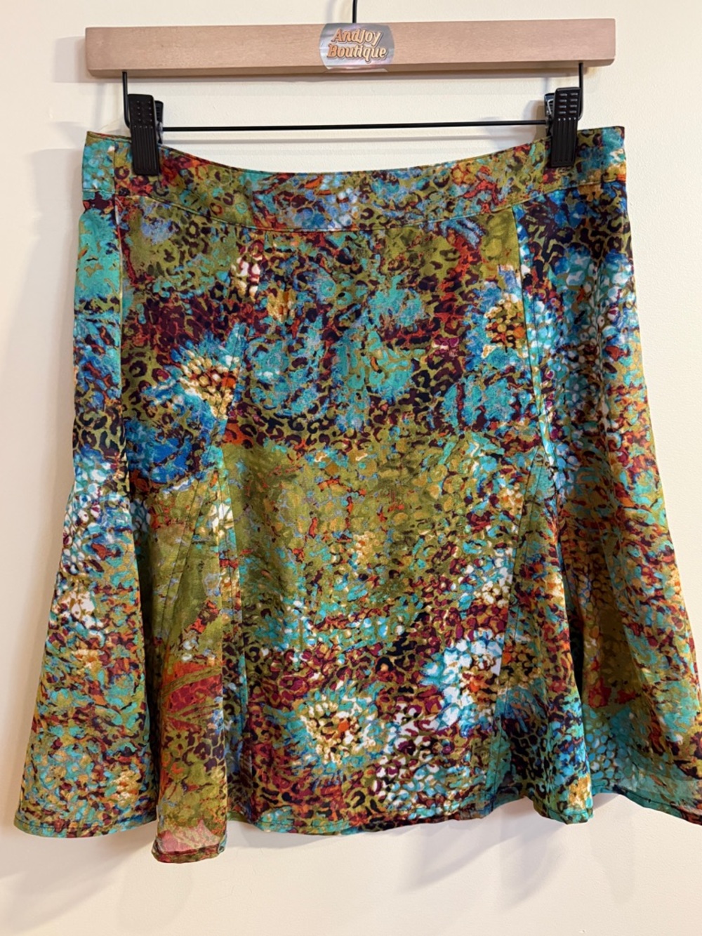 Multicolor Patterned Flared Skirt - Turquoise & Olive